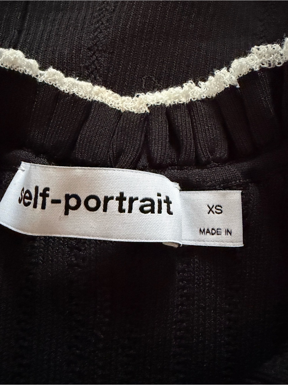NEW Self-Portrait Black Contrast Trim Knit Mini Dress Ruffle Bow | US XS - Picture 12 of 14